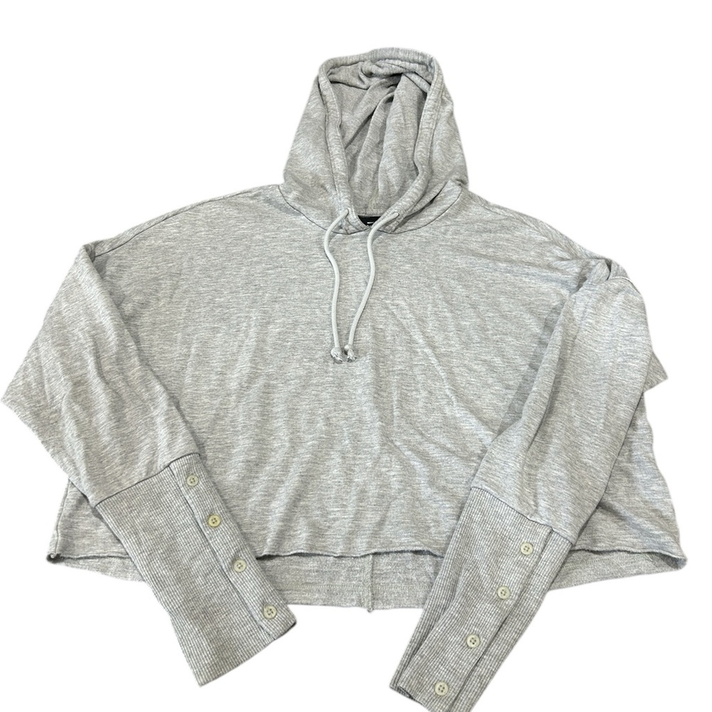 Gray Hooded Sweatshirt with Button Cuffs